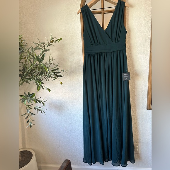 Lulus NWT Thoughts of Hue Emerald Green Surplice Maxi Dress Slit Formal Gown - Picture 2 of 10